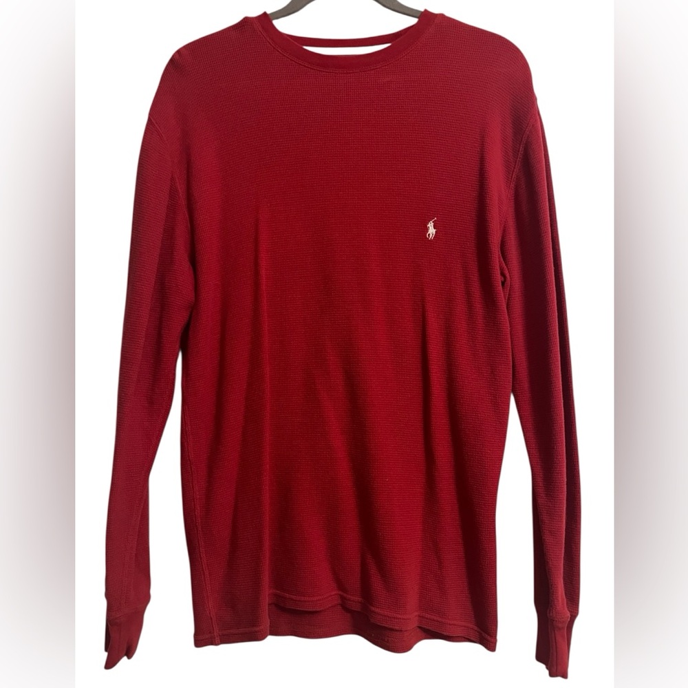Polo Waffle-Knit Red Long-Sleeve Logo T-Shirt